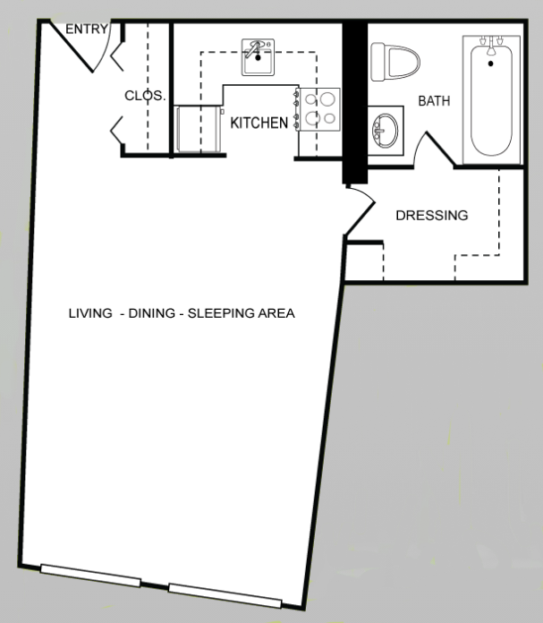 Floor plan for studio, 1 bath, 342 sqft